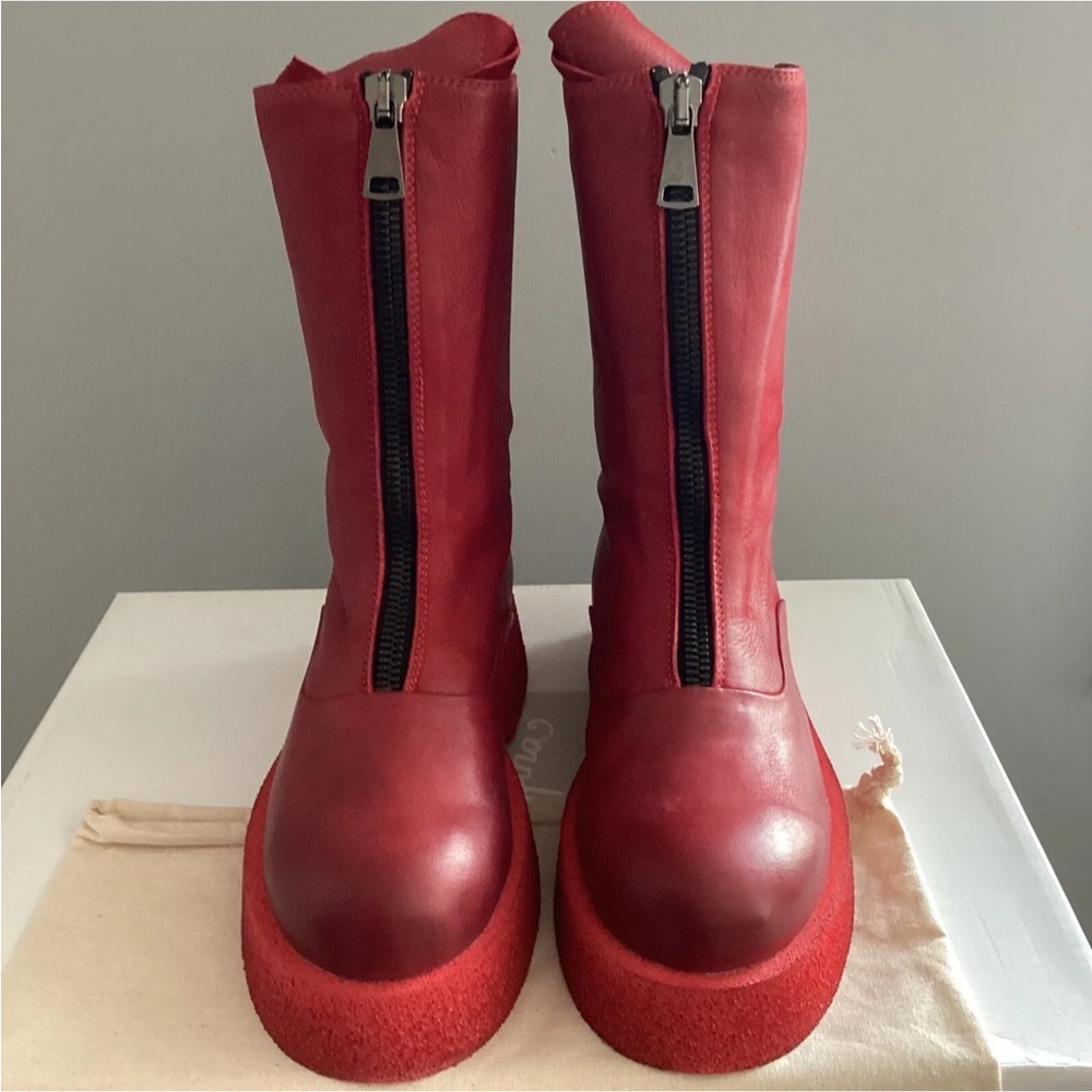 Unique NEW LOFINA Leather Front Zip Mid High Boots Size 39